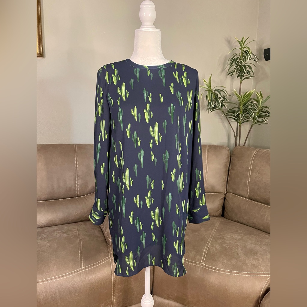 Nwt Randoms Boutique Navy Blue Cactus Print Shift Dress Sz M Nashville Country